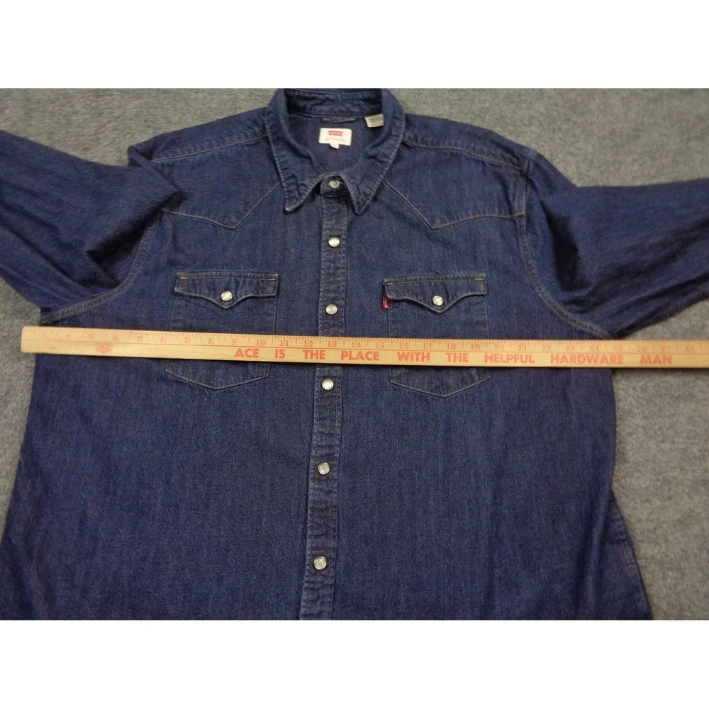 Levi's Denim Shirt Mens Blue Size 2XL XXL Standard Pearl Snap Button Long Sleeve